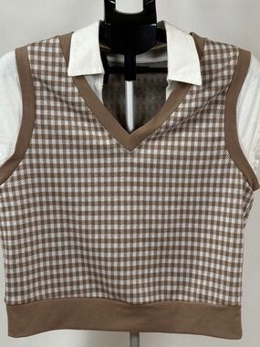 Meraki Brown Gingham Sweater Vest XL
